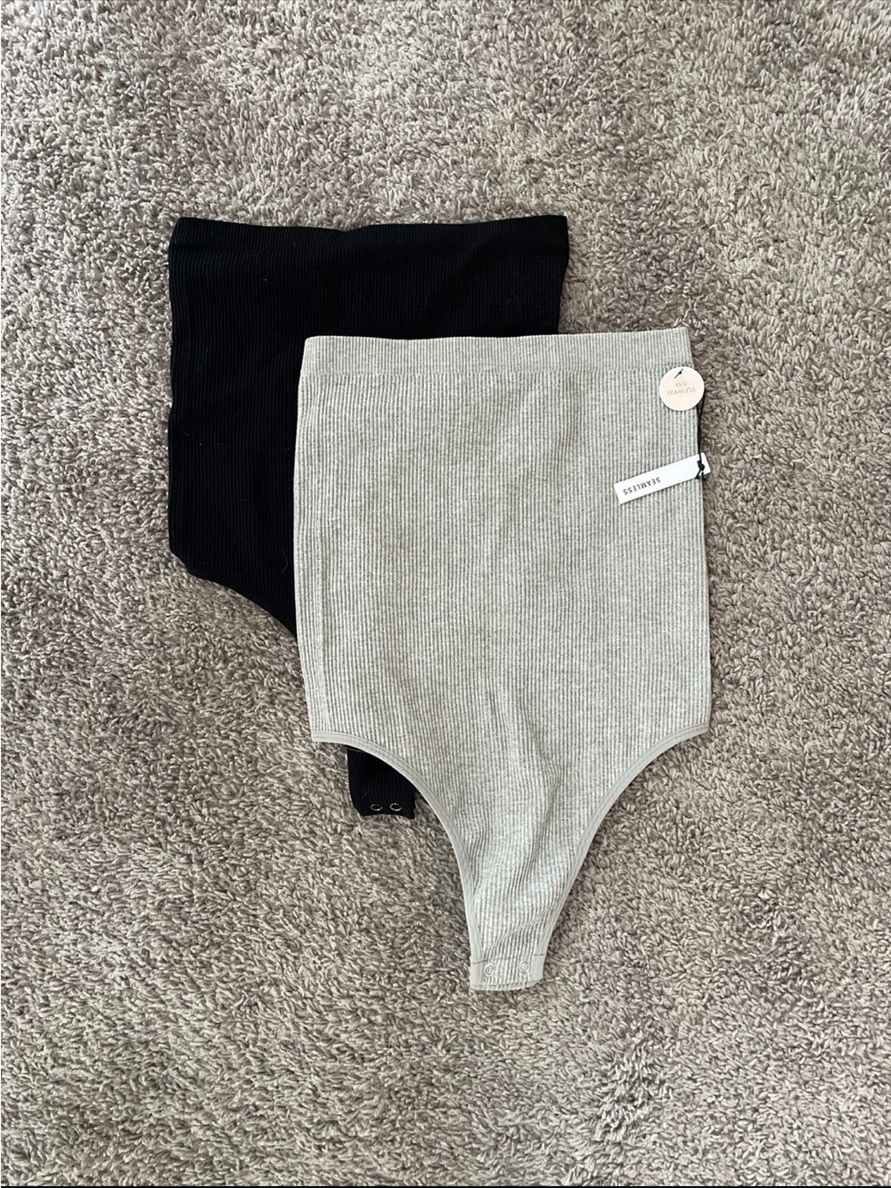 Forever21 Ribbed Bodysuit Set - Black & Light Gray